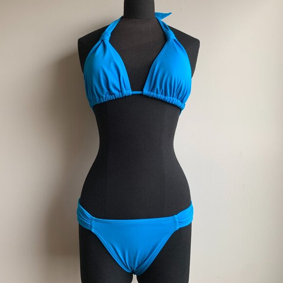 Billabong surf BLUE CRUSH era Vintage bikini solid blue halter top set RARE - Picture 7 of 7